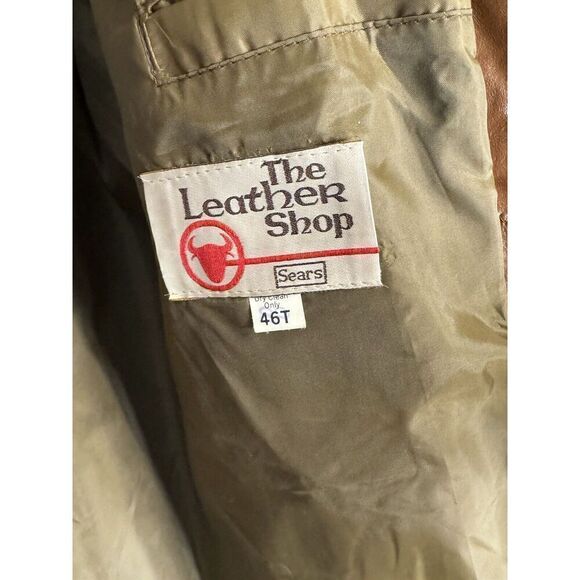 Vintage 70’s Sears Size 46 Tall Brown Orange Retro 2 Button Leather Jacket Coat - Picture 6 of 10